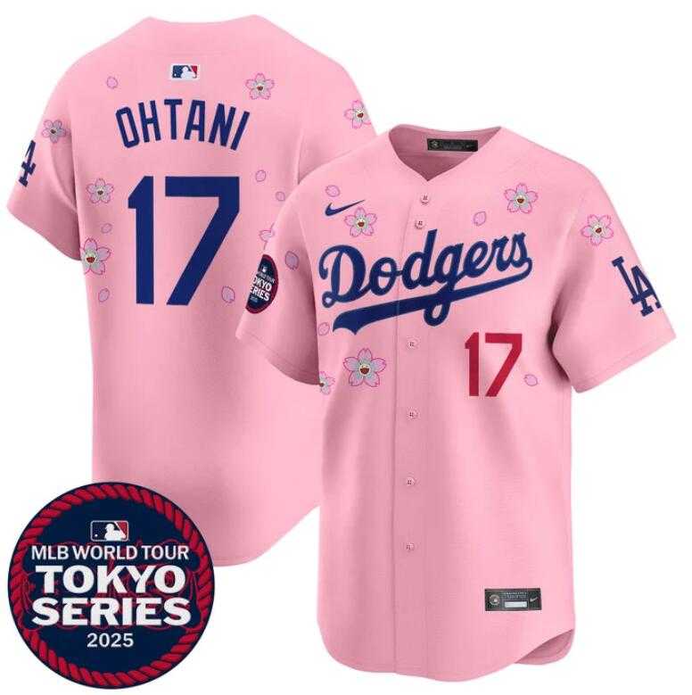 Mens Los Angeles Dodgers #17 Shohei Ohtani Pink 2025 Tokyo Series Limited Stitched Jersey Dzhi